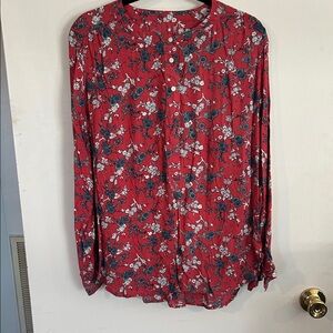 LOFT Red Floral Blouse